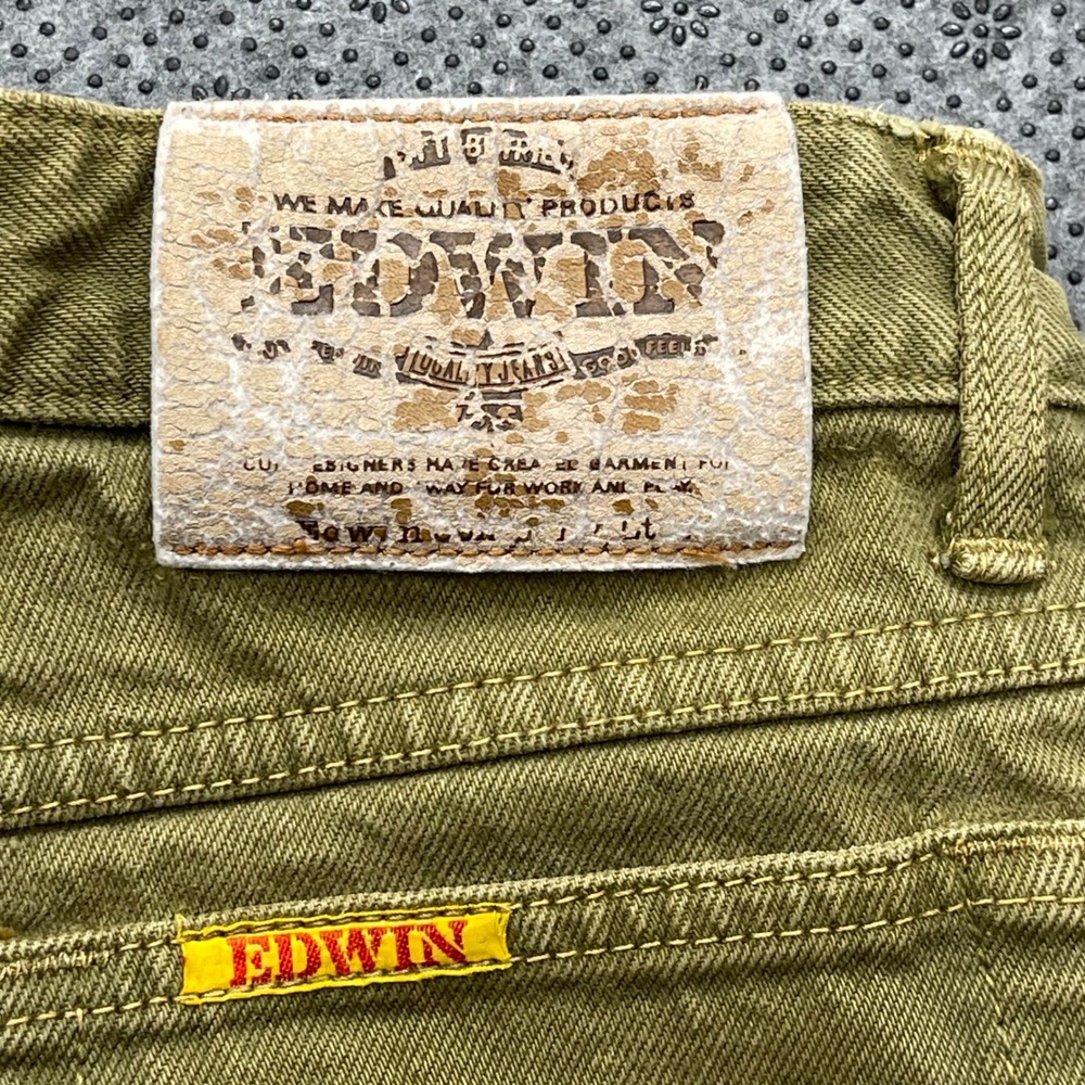 Vintage Edwin Slim Straight Leg Jeans Olive Green Cut Raw Hem High Rise W28 L25 - Picture 8 of 13